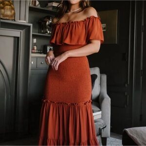 Baltic Born Amalfi Smocked Maxi Dress Rust Color Medium